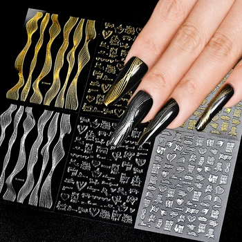  1 шт. Золотая полосатая лента 3D наклейки для ногтей Геометрия Линии Слайдер для ногтей Наклейки для гель-лака для маникюра DIY Украшение