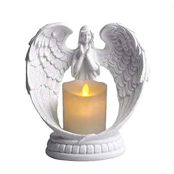 1Set Звездный Белый Ангел Крыло Молящийся Песчаник Статуя Мемориал Светодиодный Подсвечник Смола