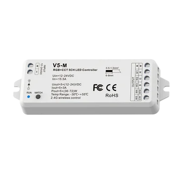 5050 5IN1 RGB CCT Контроллер светодиодной ленты 5 каналов 2,4 ГГц 2835 5050 RGBCCT CW WW Контроллер светодиодной ленты Макс. 600 Вт 30 м DC12V 24V