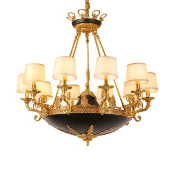 DINGFAN Домашний декор Подвесной светильник Гостиная Роскошные золотые люстры Французский стиль Полная латунная люстра