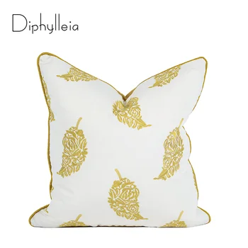 Diphylleia Золотые листья Вышитый белый чехол для подушки Простой современный стиль Роскошные наволочки для спальни Гостиная