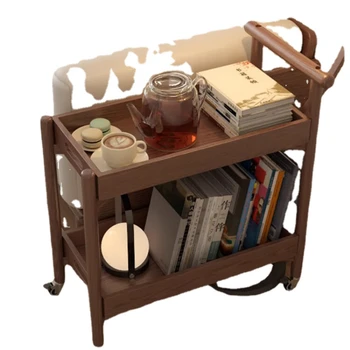 HXL Тележка Приставной столик из массива дерева Мобильный журнальный столик Столовая Чай Weagon Двухслойный диван Боковой шкаф