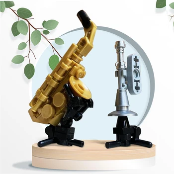 MOC Band Музыкальное исполнение Саксофон и труба Строительный блок Инструмент DIY Развивающие Кирпичные Игрушки Для Детей Подарок