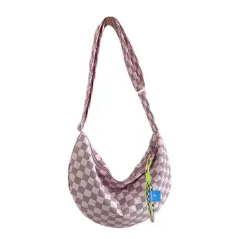 Plaid Crescent Сумка Женская сумка через плечо на молнии с легким нейлоновым плечом в форме полумесяца Повседневная сумка полумесяца