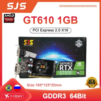 SJS Видеокарта GeForce GT 610 1 ГБ 64-битная GDDR3 Видеокарты Карта графического процессора для NVIDIA Original GT610 1GD3 Dvi VGA PCI-E