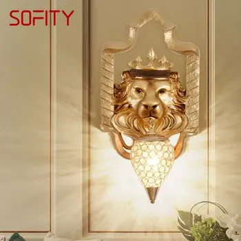 SOFITY Современный настенный светильник со львом Светодиодный золотой Европейский креативный полимер Кристалл Бра Свет для дома Гостиная Спальня Коридор
