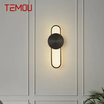 TEMOU Современный интерьер Латунный настенный светильник LED 3 цвета Черный медный бра Освещение Классический декор для дома Живая спальня