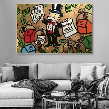 Алек Монополия Граффити Настенное искусство Деньги Картины на стене Искусство Плакаты Принты Весь мир твой Современное искусство Картины без рамы
