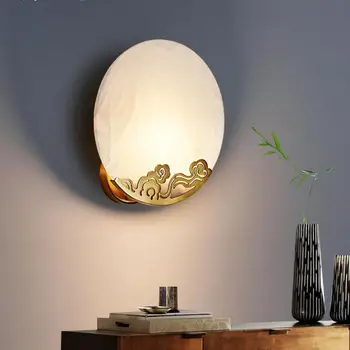 Античная латунь Медная столовая Настенный светильник Мраморное зеркало Светлая роскошная гостиная Спальня внутренняя Настенные бра