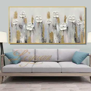 бесплатная доставка горячая распродажа домашний декор цветочные картины кусочки белый цветок настенное искусство картины маслом без рамы