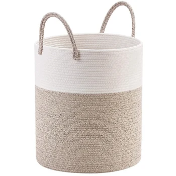 Декоративная плетеная корзина из хлопчатобумажной веревки, высокая корзина для белья / корзина, корзина для одеял для гостиной