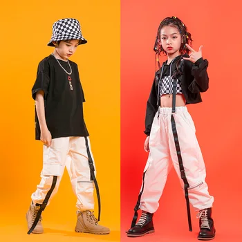Детская танцевальная одежда Хип-хоп джаз бальные костюмы для девочек и мальчиков Танцевальная одежда Одежда для уличных танцев Сценические наряды Футболка Брюки Круто