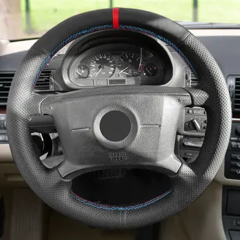 Для BMW 3 5 серии E36 E46 E39 Для X3 E83 X5 E53 Внутренняя накладка на крышку рулевого колеса автомобиля Черный Кожано-красная синяя линия с красной полосой