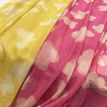  Европейский и Американский Розовый / Желтый Бабочка Печатная Тонкая Шифоновая Шёлковая Ткань Для Женщин Летнее Платье Блузка Ручная Работа DIY Ткань