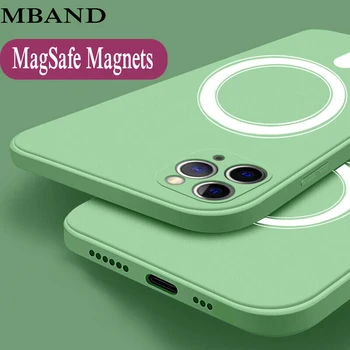 Жидкий силиконовый магнитный чехол для iPhone 12 13 11 Pro Mini Xr X Xs Max 8 Plus Беспроводное зарядное устройство Magsafing Magnet Противоударная крышка