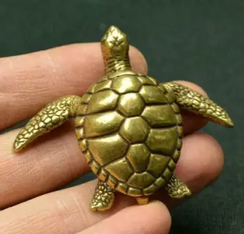 Китайская изысканная старая латунная твердая маленькая маленькая черепаха ручной работы