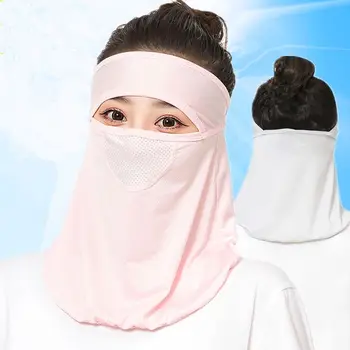 Летний солнцезащитный крем Дышащая ледяная шелковая маска Защита от ультрафиолета Маска для лица Вуаль для лица с клапаном шеи Регулируемый открытый лицевой щиток