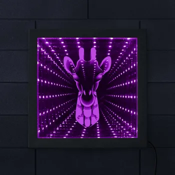  Лицо жирафа 3D Оптическая иллюзия Ночник с подсветкой Деревянная рама Зеркало Сафари Животное Жираф Голова Светодиодный Бесконечный Декор Mirro