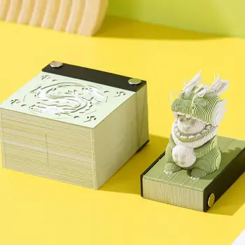 Милый маленький дракон 3D резьба по бумаге Блокнот Календарь на 2024 год Трехмерные клейкие заметки Kawaii Memo Pad Настольные украшения Подарок