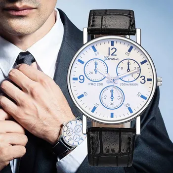Мужские деловые часы Мода Поддельные Три Глаза Шесть Игл Креативный Дизайн Классический Диск Кожаные Наручные Часы Мужской Шарм reloj