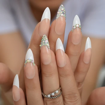 Надавить на накладные ногти гроб во французском стиле шпилька на ногтях с камнями обнаженные искусственные ногти