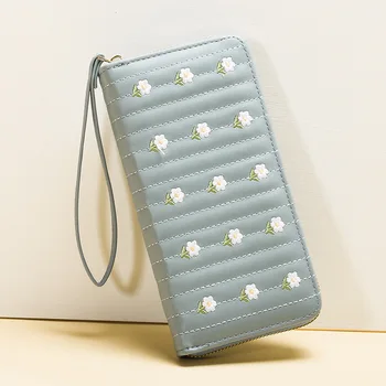  Новый длинный кошелек Женский женский кошелек на одной молнии Вышитый кошелек Свежая сладкая многофункциональная модная сумка Карточная сумка