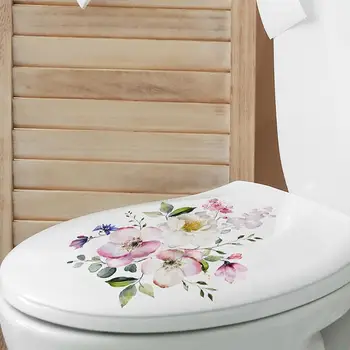  Прочная клейкая наклейка для туалета Водонепроницаемая наклейка на крышку унитаза на цветочную тему с сильной липкостью Легко отслаивающийся ПВХ для туалета