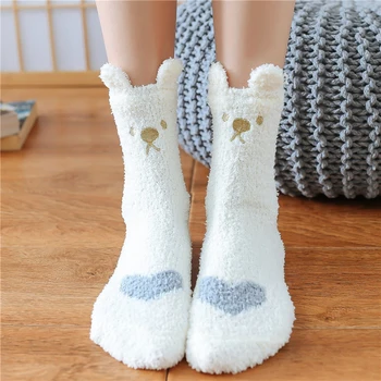 Пушистые носки для ног Mid-tube Plus Утолщающие теплые носки из кораллового флиса Женские зимние теплые тапочки для отдыха Спальные носки