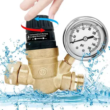 Регулятор давления воды с манометром Ручка RV Регулируемый редуктор давления воды Безопасный и здоровый инструмент для регулирования давления воды