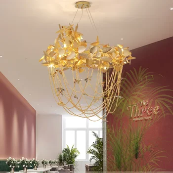 Роскошные люстры из золотых листьев 2024 Дизайнерская вилла Арт Декор Круглый подвесной светильник для гостиной отеля Спальня Освещение вестибюля