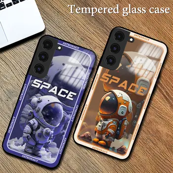 Симпатичный мультяшный чехол для телефона астронавта из закаленного стекла для Samsung Galaxy S22 S21 S20 Ultra Plus FE S10 Note 20 10 Plus