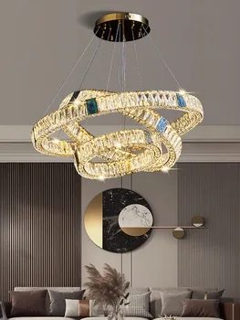  Современная потолочная кольцевая люстра K9 Кристаллы Стильные подвесные светильники для кухонного острова Роскошные светодиодные регулируемые художественные подвесные светильники в помещении