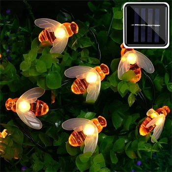 Солнечные гирлянды 100 светодиодов Медоносные пчелиные огни 8 режимов Садовые фонари Солнечные наружные фонари Водонепроницаемый для украшения сада на открытом воздухе