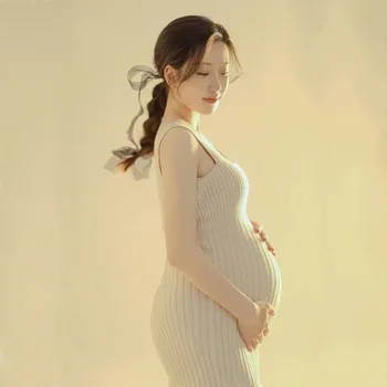  Трикотажное платье для беременных женщин Спагетти Эластичные платья для беременных для беременных Одежда Фотосессия