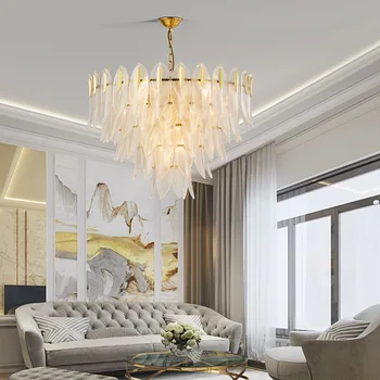 Французский стиль Свет Роскошная люстра для гостиной Пост Современный ретро Спальня Столовая Вилла Лампы Высококачественная стеклянная листовая лампа