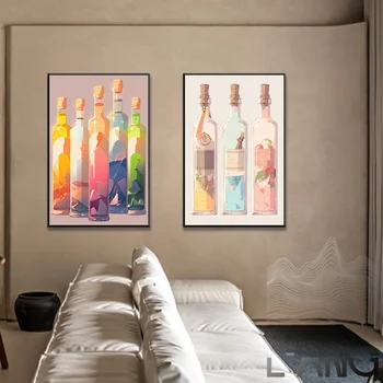 Цветовой стиль Расположение винных бутылок Креативный плакат Бар Ресторан Гостиная Художественная галерея Украшение стен живопись