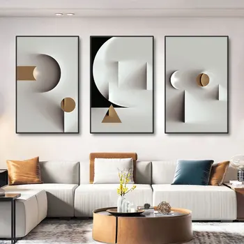 Черно-белый сплошной геометрический абстрактный настенный плакат печати скандинавский стиль холст картина картина для гостиной домашний декор